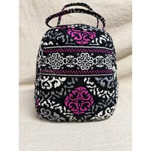 Vera Bradley Lunch Bag Black Pink Floral Quilted Insulated Zip Tote Small Cooler